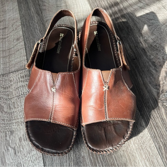 Women’s Brown Naturalizer Sandals Size 8 With Strap And Sling back - Picture 2 of 9